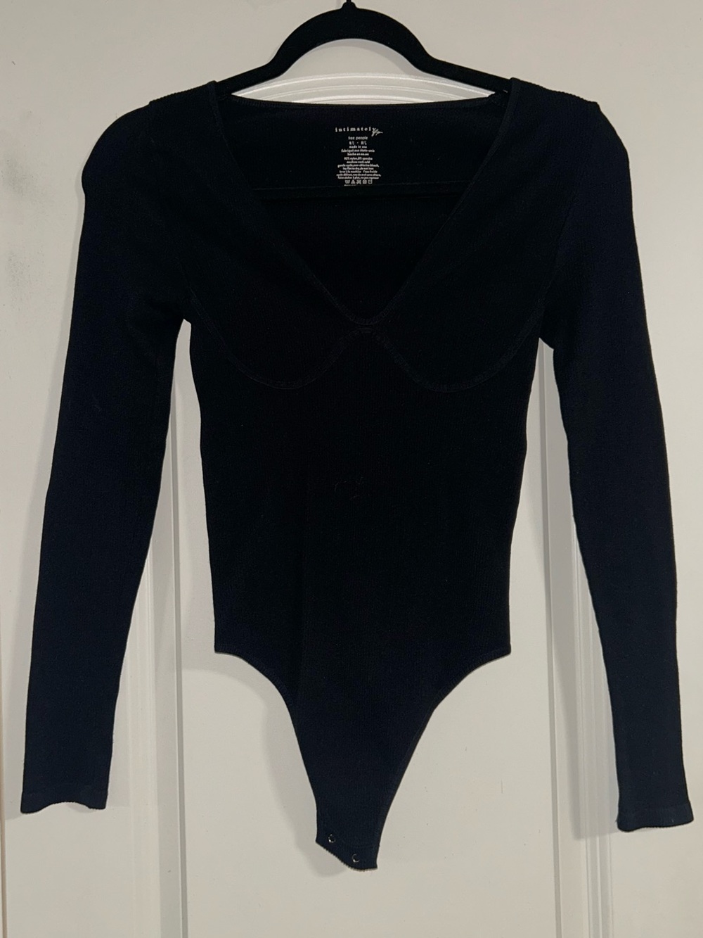 Free People Black Long Sleeve V-Neck Bodysuit